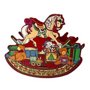 Vintage 1988 ENESCO Christmas Rocking Horse Storage Candy Box Cardboard 10x9”